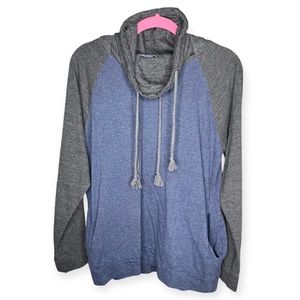 ARSNL Mens M Two Tone Hooded Cowl Double Drawstring Hoodie Sweatshirt Blue Gray